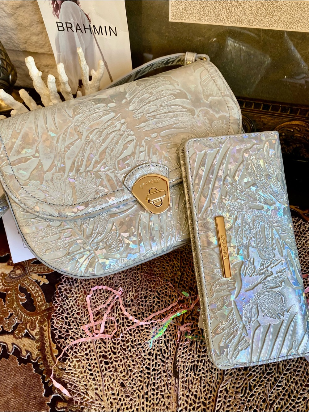 🪩SILVER SERENADE BRAHMIN PORTIA BAG AND ADY WALLET NWT